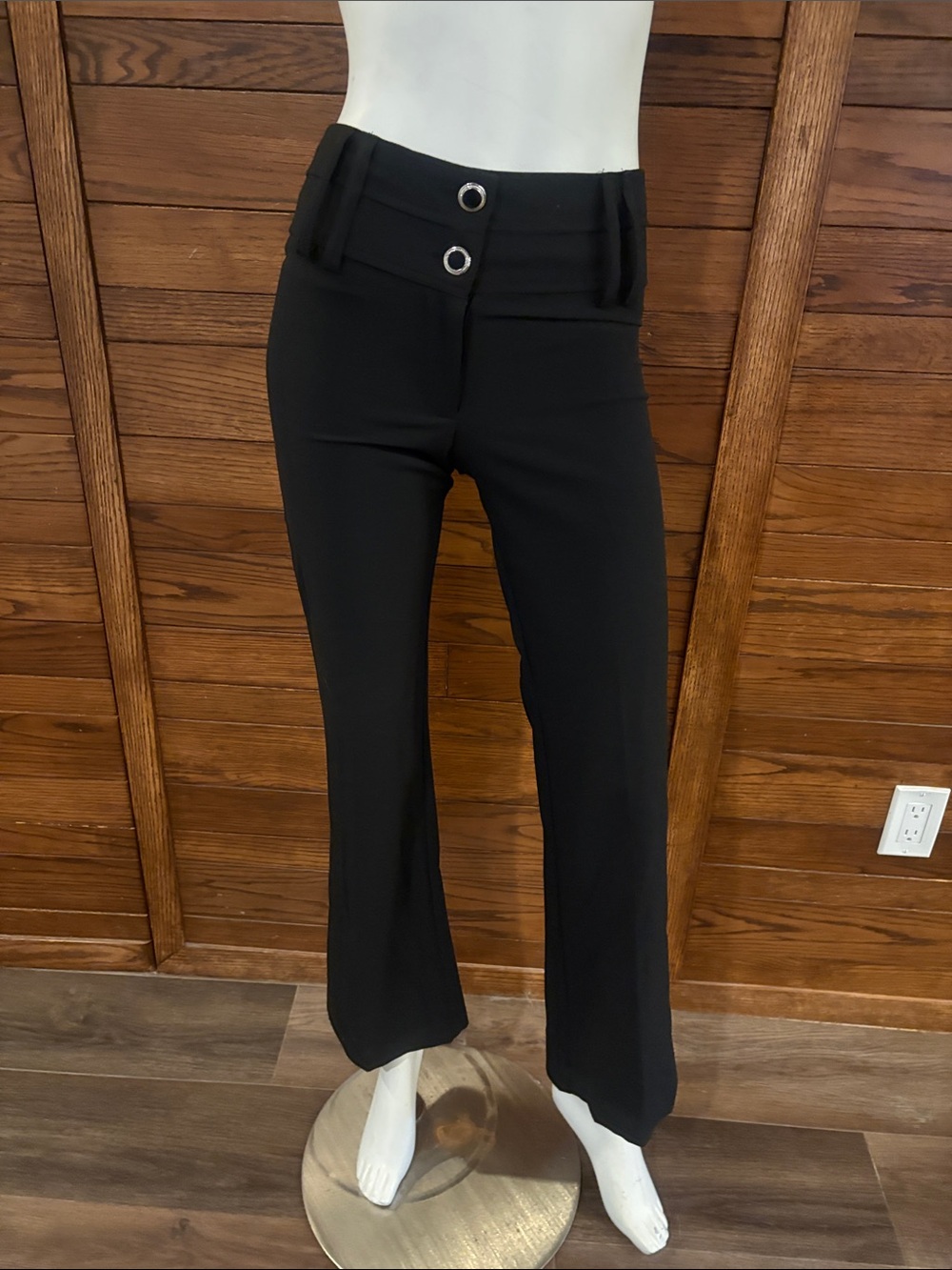 le chateau Black Flare Pants with Double Grommet Waist
